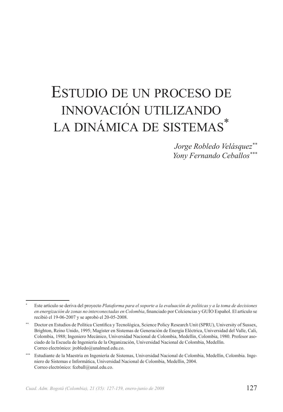 Estudio de un Proceso de Innovacion Utilizando la Dinamica de Sistemas